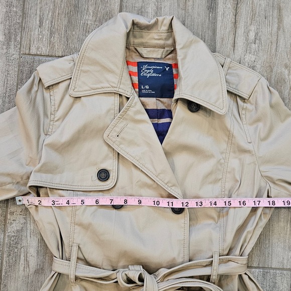 American Eagle Outfitters Trench Coat Womens Size L Khaki Tan Double Breasted - Picture 3 of 11
